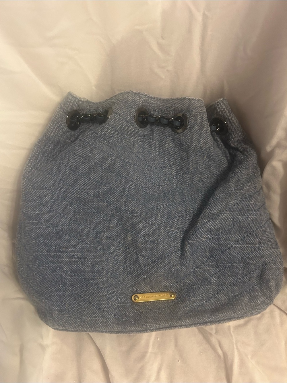 Rebecca Minkoff Light Blue Drawstring Shoulder Bag with Black Accents